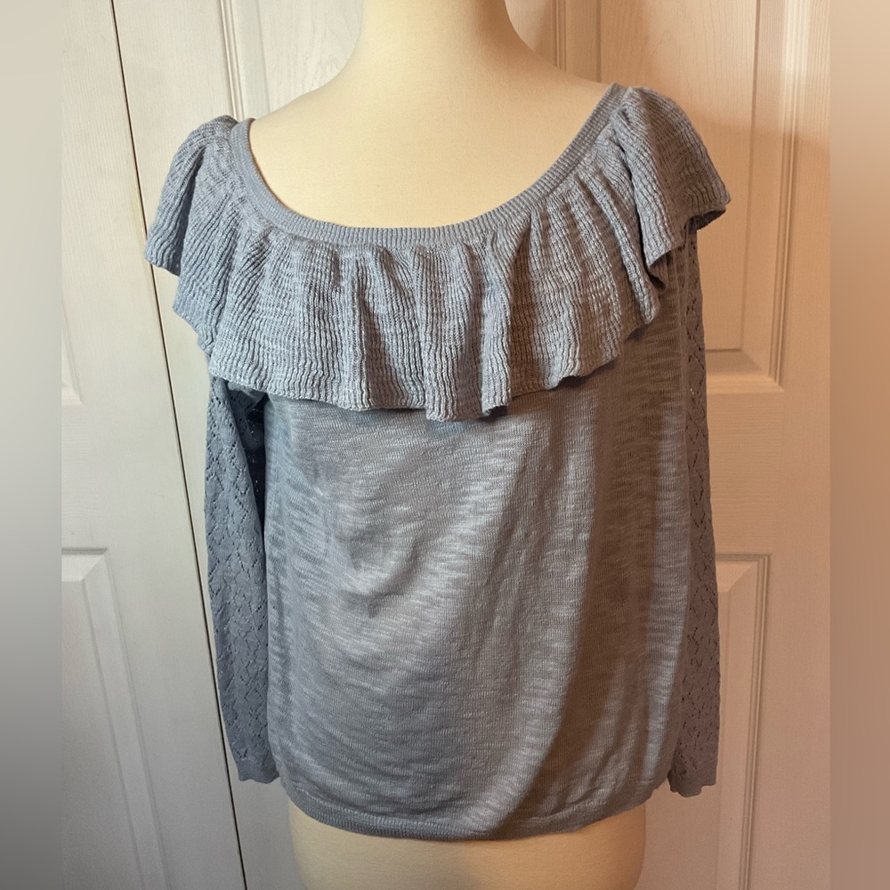 LC Lauren Conrad Gray Off Shoulder Ruffle Sweater Size XL